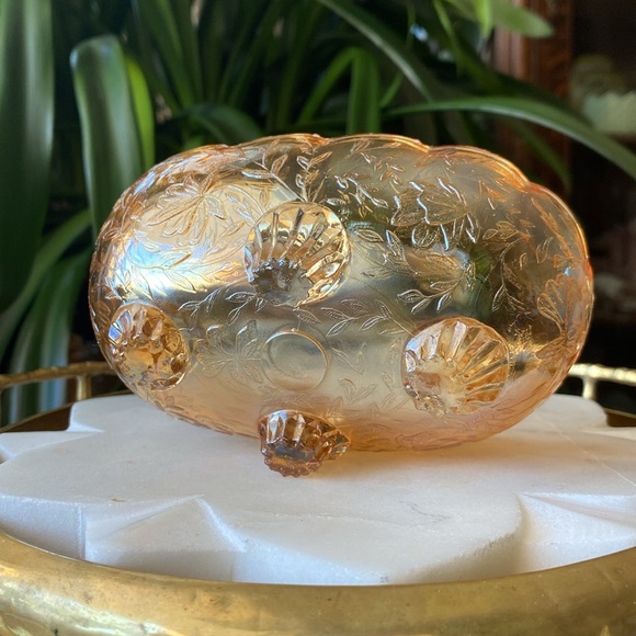 1950’s Jeannette Floragold Marigold Iridescent Carnival Glass Vintage Candy Dish - Picture 10 of 11